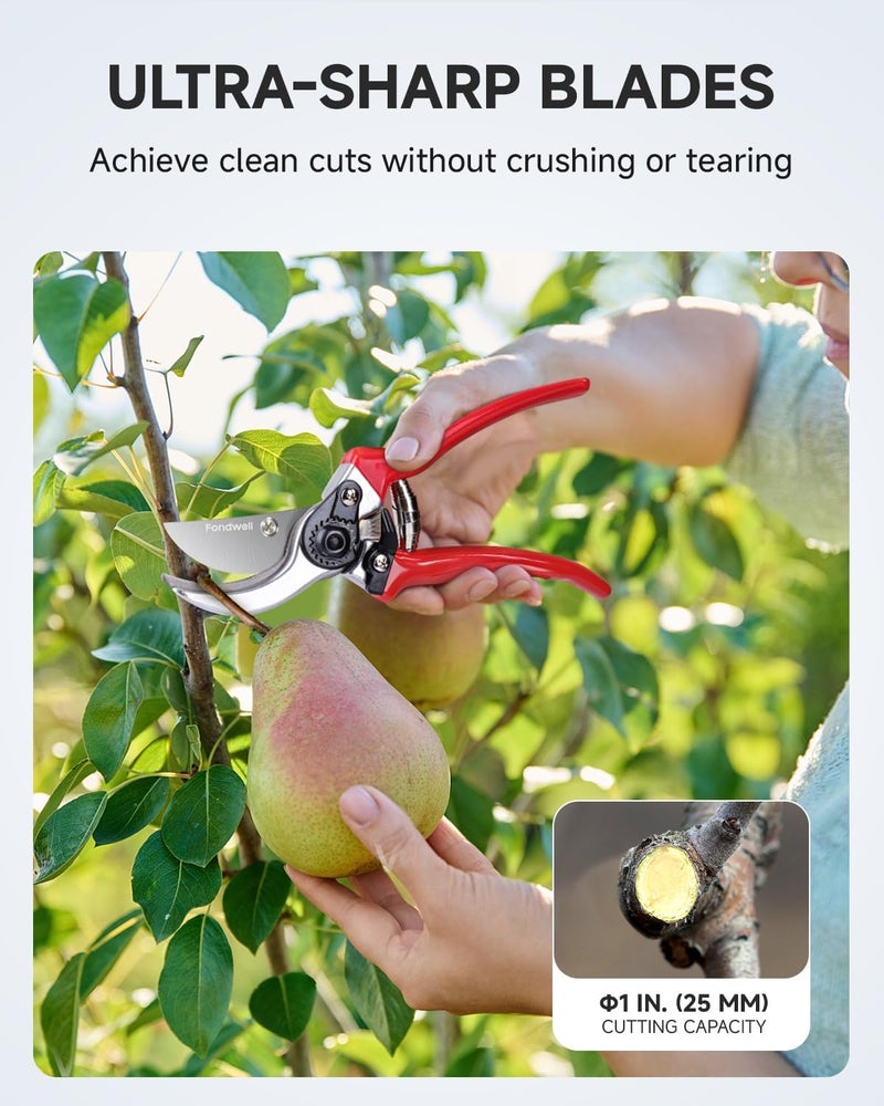 Fondwell 8.5" Bypass Pruning Shears for Gardening: Heavy Duty Garden Clippers Hand Pruners of High Cutting Efficiency - Image 3